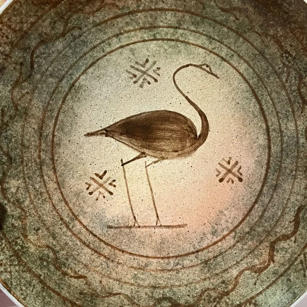 Vintage Kerameikos Aohnai Wall Plate Crane Hand Made Home Decor Pottery Greece